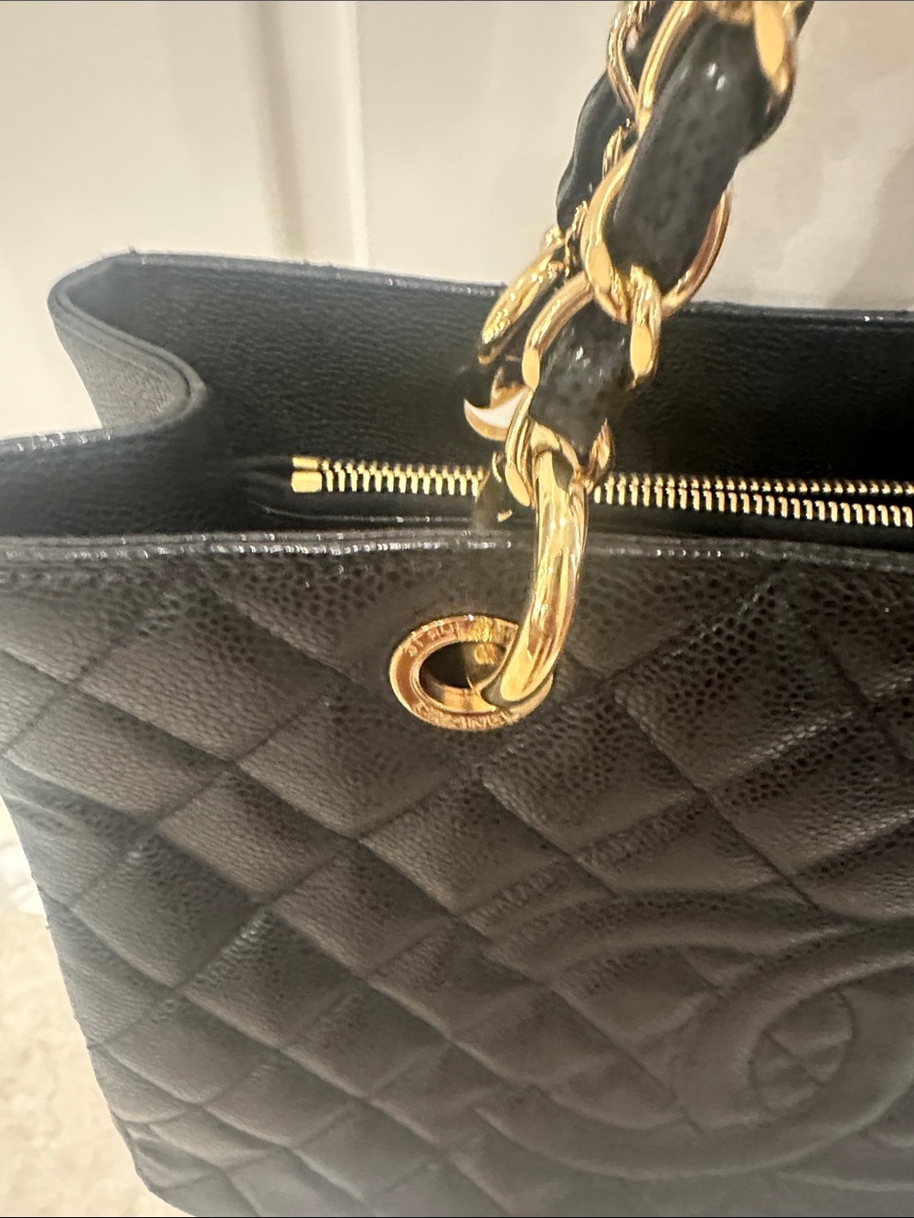 CHANEL Black Quilted Leather Shoulder Tote with Gold Chain Straps - Picture 3 of 13